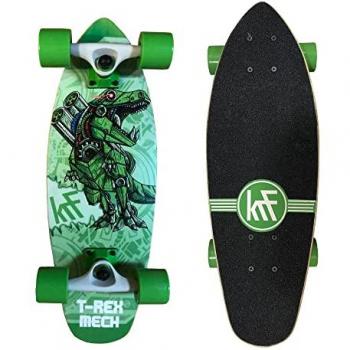 Skateboard Cruiser T-Rex Mech KRF con diseño urbano, colores negro y verde, ideal para uso en la ciudad