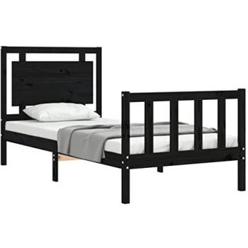 Estructura de cama individual con cabecero de madera maciza negra vidaXL