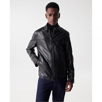 Chaqueta de piel de hombre con cremallera en color azul