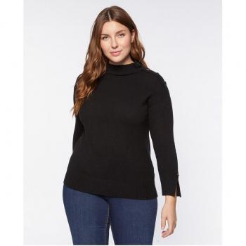 Jersey de mujer con botones en forma de estrella en los hombros y cuello alto de canalé