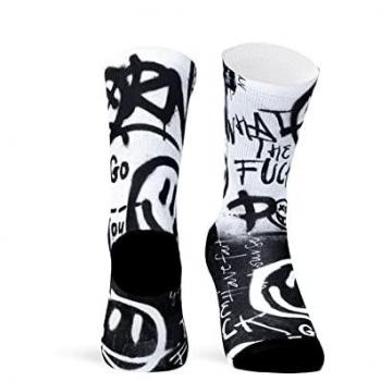 Calcetines Pacific & Co Running Unisex Acid BW, Coolmax, Sublimado Multicolor, Talla 42/45, Blanco y Negro