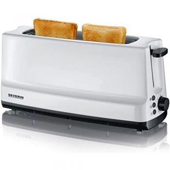 SEVERIN Tostadora automática, tostador largo con soporte para panecillos, tostadora eléctrica multifunción para tostar, descongelar y calentar, 800 W, blanco/gris, AT 2232
