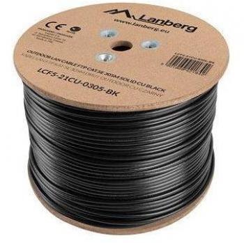 Cable de Red Lanberg Cat5e FTP Exterior RJ45 Sólido Cobre Prueba Fluke AWG24 305m Negro