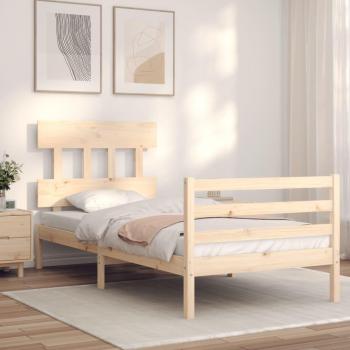 Cabecero único redondo Waistbed en madera maciza con estructura de cama, color marrón, fabricado en madera maciza