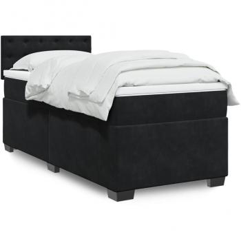 Cama box spring con colchón terciopelo negro 100x200 cm Negro