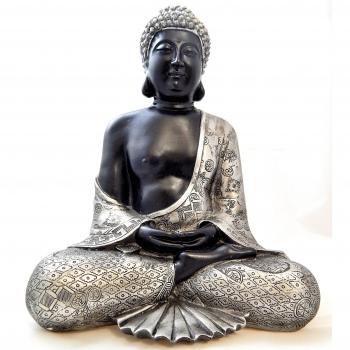 BUDA SENTADO PLATEADO ESTATUA 29,5CM ESCULTURA DECORACION MODERNO - Tinas Collection