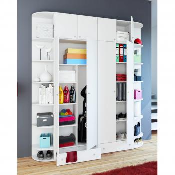 Armario Escoba de Madera Vandol S con 6 Compartimentos, Medidas 70 x 196 x 40 cm, Armario Multiusos y Extra Cajón