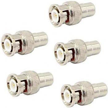 BNC a RCA Adaptador BNC Macho a AV Phono Conector de enchufe macho, KANGPING para sistema de cámara CCTV, （5 piezas）