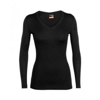 Camiseta técnica de manga larga Icebreaker 200 Oasis V para mujer (negra) - Merino, transpirable, ligera, con cuello en V
