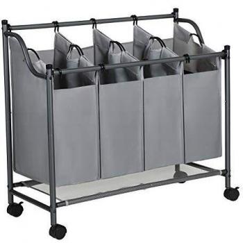 Carrito de lavandería con 4 bolsas de tela extraíbles, contenedor robusto sobre ruedas, clasificador de ropa de 4x 35 litros en elegante negro