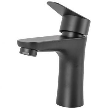 GreenIce | Grifo Lavabo Latón/Zinc, Negro, Agua Caliente-Fría, Latiguillos, Caño Bajo, Monomando [QLI-FA-4338]