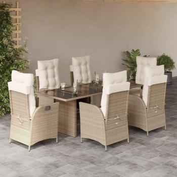 7-Piece Beige Poly Rattan Garden Dining Set with Cushions