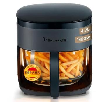 Freidora de Aire Narvi 4,2L 1300W con Control Táctil y Ventana de Cristal - Temperatura Regulable 40-260°C, Cocción 360°, Apta para Lavavajillas