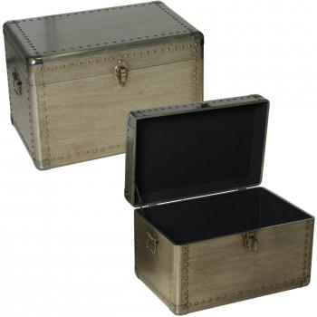PAME 40554 - Set de 2 baúles de madera con acabado de metal, 61 x 41 x 41 cm y 54 x 36 x 35 cm