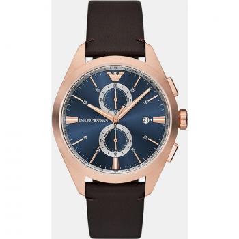 Reloj Emporio Armani Claudio AR11554 para Hombre, Cronógrafo, Correa de Piel Marrón, Caja de Acero