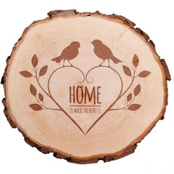 Rodaja de madera con grabado personal – Pájaros – Home Is Where The Heart Is - Decoración de puertas o de paredes – Señales de puertas – Regalo de San Valentín y de boda – Regalos de amor