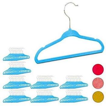 Set de 80 perchas infantiles de plástico y terciopelo suave, color turquesa, 18 x 28 x 0,5 cm