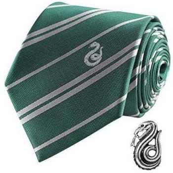 Cinereplicas - Harry Potter - Corbata con Broche - Edición Deluxe - Licencia Oficial - Casa Slytherin - Talla Única – 100 % Microfibra – Se Entrega con 1 Caja de Regalo - Verde y Gris
