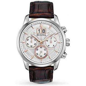 Bulova Mens Chronograph Quartz Watch with Leather Strap 96B309