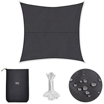Sekey Toldo Vela de Sombra Impermeable 5x5m Cuadrada Protección Rayos UV, Resistente al Desgarro, para Terraza Balcon Patio Exteriores Jardín, con Ojales y Cuerdas de Fijación, Antracita
