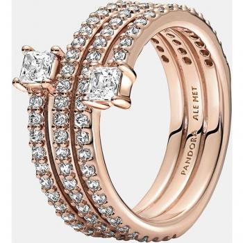 Pandora Anillo Timeless Triple Banda Oro Rosa 14k con Circonitas Talla 52 para Mujer 180051C01