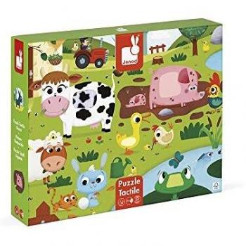 Janod-Los Animales de la Granja Puzle Táctil, 20 Piezas, Multicolor