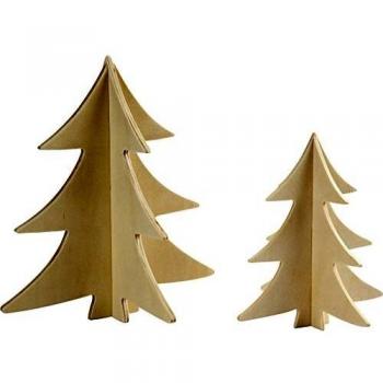 Árboles de Navidad 3D de Madera Contrachapada, Altura: 13+18 cm, 2 Piezas