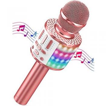 Micrófono Karaoke Bluetooth, Microfono Inalámbrico Karaoke con Altavoz y LED, Portátil Karaoke Inalámbrico Speaker para Niños Niñas Canta Partido Musica, Adultos Casa KTV Party para Android/iPhone/PC