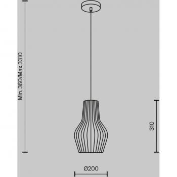 Lámpara colgante de madera y metal negro 20 cm Roots - Maytoni