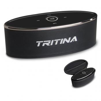 Tritina Bluetooth Speaker Altavoz Inalámbrico Sonido Estéreo de Alta Definición, Control Táctil con Luz Moderna, bocina Bluetooth, Micrófono Incorporado, Manos Libres Para Llamadas, Ranura Para Tarjeta TF y Cable AUX - Negro