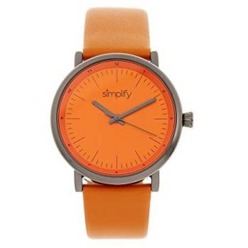Simplify Unisex Orange Genuine Leather Strap Quartz Watch - Model 6200