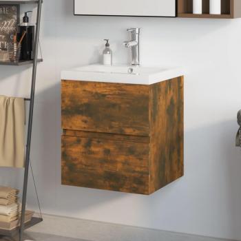 Mueble de baño con lavabo integrado de madera multicapa en acabado roble ahumado marrón