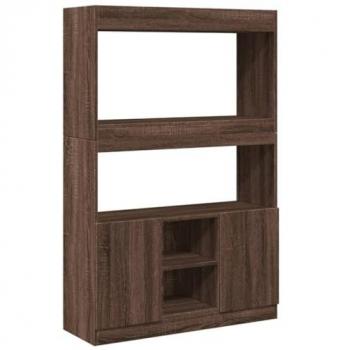 Aparador alto de madera de ingeniería en color roble marrón, dimensiones 92x33x140 cm