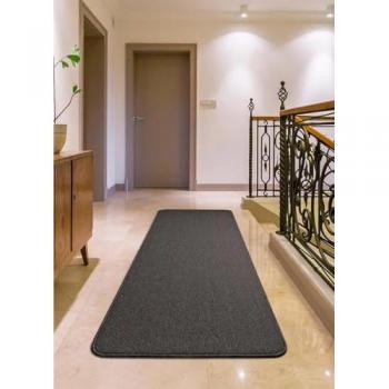 Alfombra Pasillera Leila - Polipropileno Pelo Corto - Base Antideslizante - Liso Gris - Lavable en Lavadora 67x250 cm