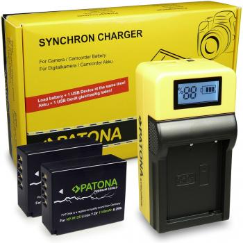 LCD Cargador de Batería + 2x Premium Batería NP-W126 para Fuji FinePix HS30EXR | HS33EXR | HS50EXR | Fuji X-A1 |X-A2 | X-E1 | X-E2 | X-M1 | X-Pro1 | X-T1 | X-T10