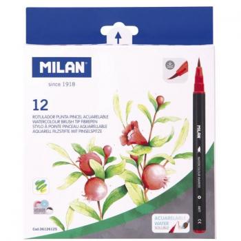 Estuche de 12 Rotuladores Milan Punta Pincel Acuarelables en Colores Surtidos
