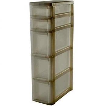 Iris Ohyama, torre de almacenamiento con 5 cajones sobre ruedas - New Slim Chest - NSC-223, plástico, blanco / transparente, de 38 L, 40 x 20 x 81,5 cm