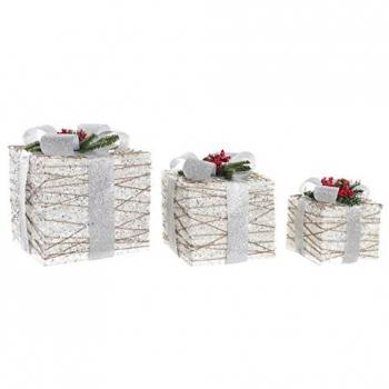 Juego de Cajas Decorativas DKD Home Decor LED Blanco Rojo Verde Plateado 25 x 25 x 30 cm (3 Piezas)