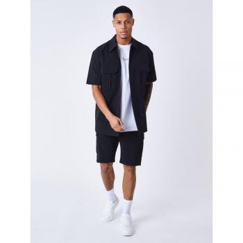 Project X Paris Men's Short Sleeve Plain Textured Shirt - Black