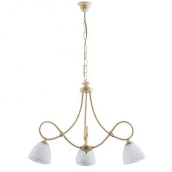 Lámpara de Araña de Hierro Decape Marfil con Tres Luces y Pantallas de Cristal Blanco 58x h52 cm