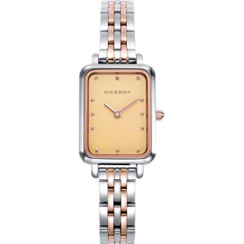 Reloj de mujer Viceroy Kiss 401220-27 bicolor rectangular con caja de acero e Ip rosa y brazalete de acero