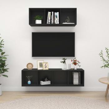 vidaXL Juego de mueble para TV de 2 piezas en madera ingeniería, color negro, incluye Mueble de Salón y Mesa de TV