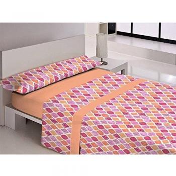 Happy home covadonga juego de sábanas 3 piezas, 50% algodo 50% poliester, naranja cama 90x190/200