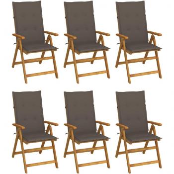 Folding Garden Chairs Set of 6 with Cushions Solid Acacia Wood