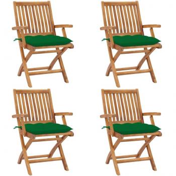 Folding Garden Chairs with Cushions - 4 pcs Solid Teak Wood