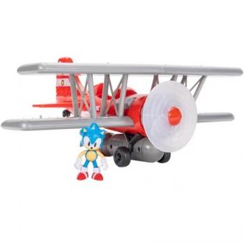 Sonic - Avioneta Biplano con Figura Sonic de 6 cm, Funciones Sónicas, Luces y Sonidos - Jakks Pacific