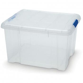 Plastic Forte - Caja de ordenación nº 2,con Capacidad de 25 litros, sin Ruedas, Especial para la organización del hogar, con Cierres herméticos a los Laterales, Transparente