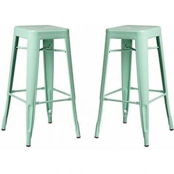 Pack de 2 Taburetes Altos (76 cm) Lix Verde Menta Estilo Industrial para Comedor, Cocina y Bar