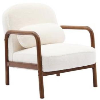Sillón Escandinavo Amelie de Madera de Hevea Teñida y Tela de Piel Sintética, Color Crema, 66x82x77 cm