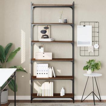 vidaXL 6-Tier Bookcase Brown Oak 80x30x188 cm Engineered Wood